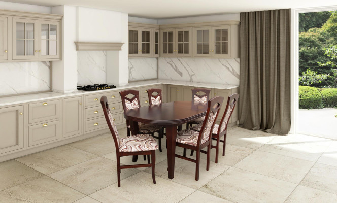 Moderne 7-delige Eetkamer Set Klassieke Tafel 6x Stoelen Stoel Groepen