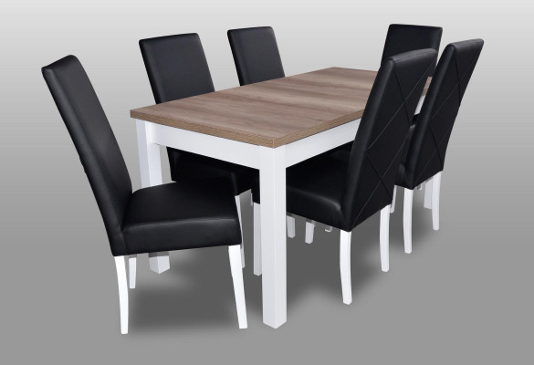 Complete eettafel 6 stoelen eetkamerset eetgroep hout lederen tafel tafels 7-delige