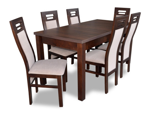 Houten eettafel met 6 stoelen set, inrichting kamer groep 7 dlg. Tafels en stoelen nieuw
