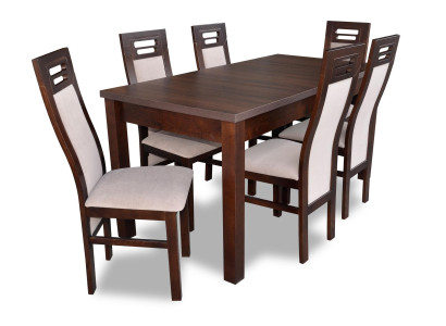 Houten eettafel met 6 stoelen set, inrichting kamer groep 7 dlg. Tafels en stoelen nieuw