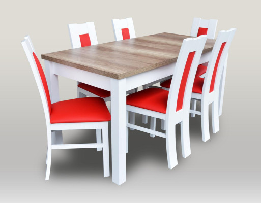 Eetkamerset 7-delige set. Rood 6x stoel tafel compleet groep leuning.