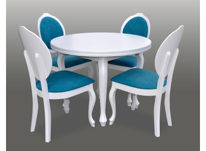 Klassieke ronde houten eettafel met ontwerp en 4 stoelen