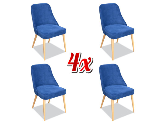 Elegante moderne houten eetkamermeubelset met 4 luxe nieuwe blauwe stoelen.