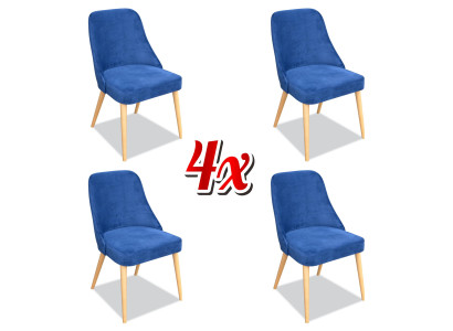 Elegante moderne houten eetkamermeubelset met 4 luxe nieuwe blauwe stoelen.