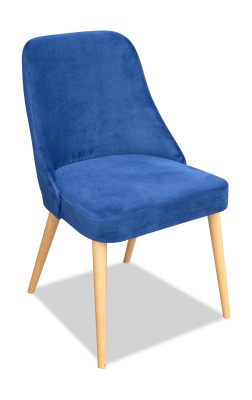 Elegante moderne houten eetkamermeubelset met 4 luxe nieuwe blauwe stoelen.