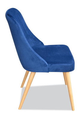 Elegante moderne houten eetkamermeubelset met 4 luxe nieuwe blauwe stoelen.