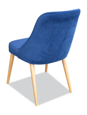 Elegante moderne houten eetkamermeubelset met 4 luxe nieuwe blauwe stoelen.
