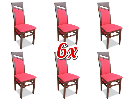 Eetkamerstoel met stoffen bekleding en houten structuur, set van 6 massief houten stoelen voor eetkamer of horeca.