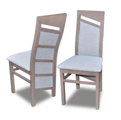 Eetkamerstoel met stoffen bekleding en houten structuur, set van 6 massief houten stoelen voor eetkamer of horeca.