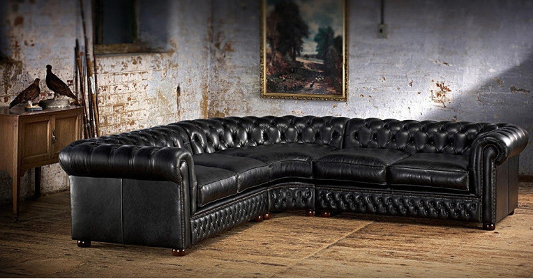 Chesterfield hoekbank sofa bankstel beklede hoekopstelling leren bank 100% leer