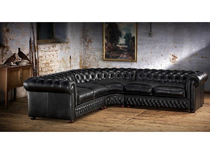 Chesterfield hoekbank sofa bankstel beklede hoekopstelling leren bank 100% leer