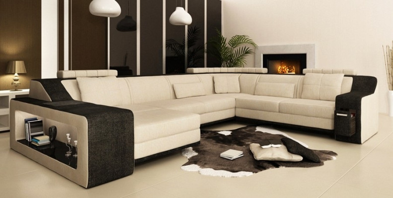 Moderne woonlandschap stoffering hoekbank sofa bank hoekopstelling textiel