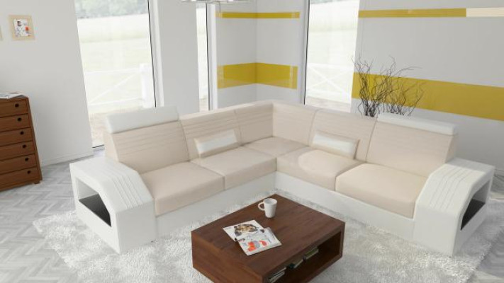 Designer bank sofa hoekbank leer stof textiel bekleding set woonsituatie