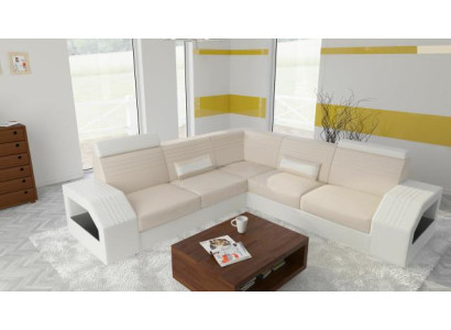 Designer bank sofa hoekbank leer stof textiel bekleding set woonsituatie