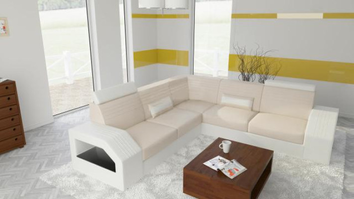 Designer bank sofa hoekbank leer stof textiel bekleding set woonsituatie