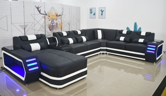 Ledersofa Sofa Moderne Bekleding Woonlandschap Lederen Design Hoekbank Bank Stof