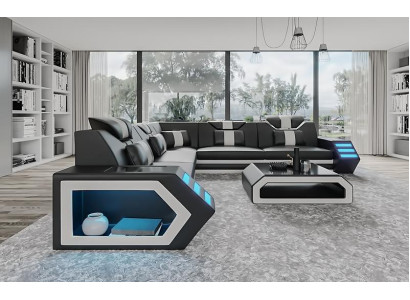 Woonlandschap leren bank bank bekleding hoekbank bank groot XXL bankstel