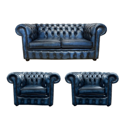 Chesterfield 2+1+1 Leren Bankstel Textielen Bank Bekleding Stoffen Sofa Set