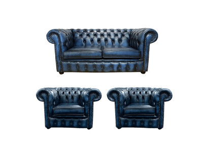 Chesterfield 2+1+1 Leren Bankstel Textielen Bank Bekleding Stoffen Sofa Set
