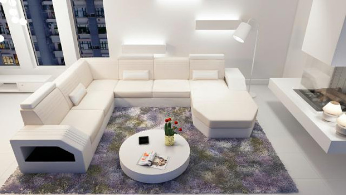 Designerbank hoekbank leer stof textiel bekleding set woonlandschap