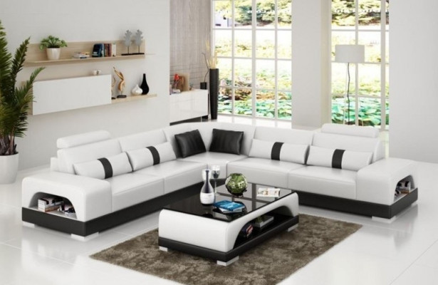 Hoekbank met USB, bank sofa woonlandschap zit hoekset bekleding leer textiel zandkleur.