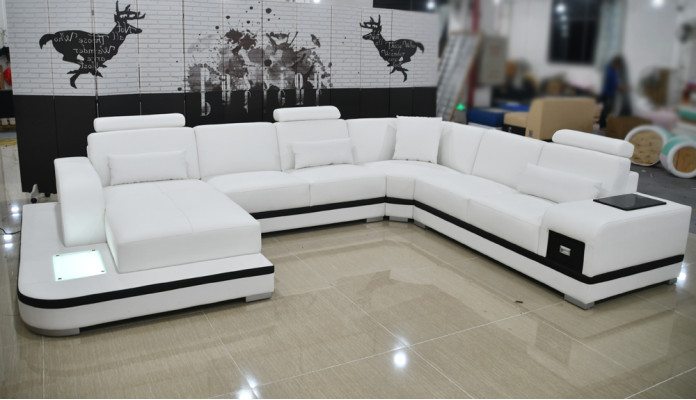 Design lederen sofa moderne bekleding leren hoekbank couch textiel woonlandschap