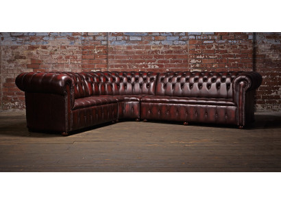 Chesterfield lederen hoekbank sofa bekleding hoek zitmeubel 100% leer