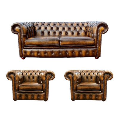 Chesterfield Leren Sofa 2+1+1 Textiel Bank Stof Bekleding Sofa Set