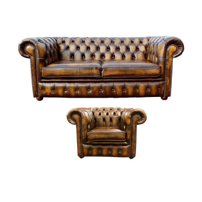 Chesterfield Decor Bank Sofa Bekleding Leder Textiel Sofaset 2+1 Bekleding