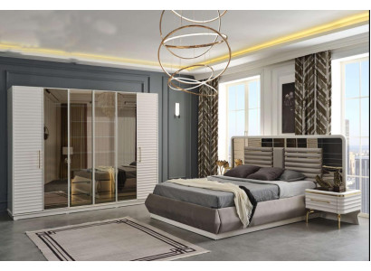 Modern tweepersoonsbed 2x nachtkastjes kledingkast slaapkamer set 4-delig