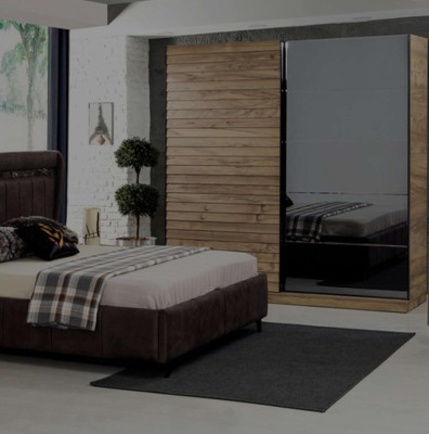 Slaapkamer meubels Ontwerper Bed met gestoffeerde hoofdeinde 2x Nachtkastjes Kledingkast
