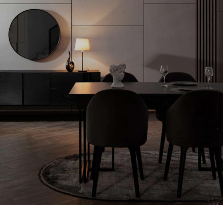 Zwarte Luxueuze Eetkamer Houten Meubels Ontwerper Eettafel Dressoir Stoelen