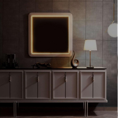 Modern eetkamer set Bruine dressoir Vierkante spiegel 2-delige set