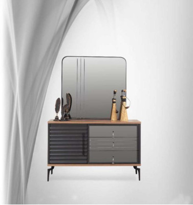 Stijlvolle bruine commode rechthoekige spiegel elegant slaapkamer set.