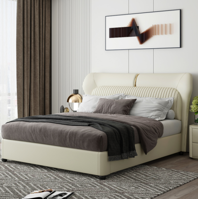 Wit roestvrijstalen bed Moderne slaapkamer Bedden Luxe houten frame Nieuw
