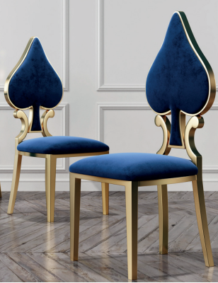 Blauw gouden eetkamerstoel Moderne eenzitter Gestoffeerde en houten stoelen