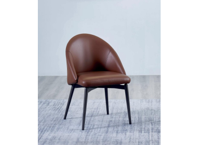 Bruine leren stoel, ontworpen stoel, moderne eetkamer houten stoelen