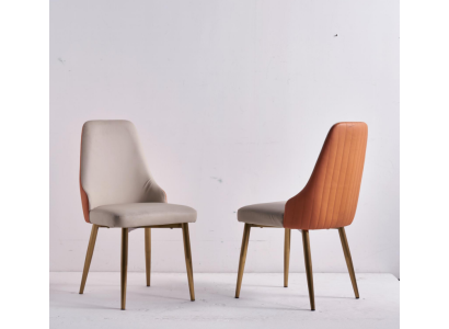 Oranje-Beige eetkamerstoelen Luxe leren stoelen Keukenstoel Houten meubels