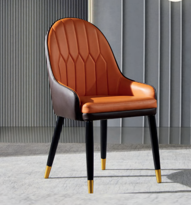 Bruin-oranje eetkamerstoelen Ontwerper houten stoelen Moderne leunstoel