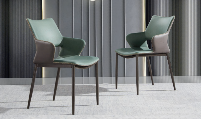 Bruin-groene houten eetkamerstoelen Ontwerper houten stoel Moderne leunstoelen
