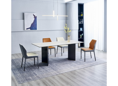 Witte tafelblad Ontwerper eetkamer meubilair 4x Kunstleren Stoelen Luxe Set