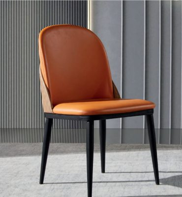 Oranje stoel eetkamer meubel ontwerper fauteuil hout textiel stoelen