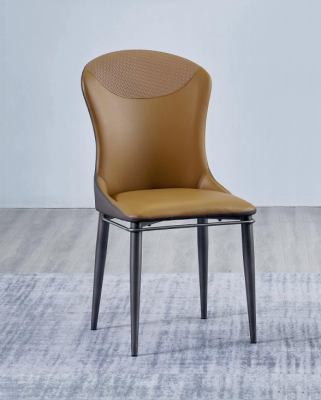 Bruine eetkamerstoel, luxe gestoffeerde stoelen, moderne houten stoelen