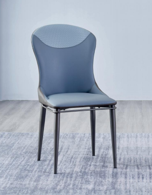Blauwe eetkamerstoel zonder armleuningen Houten stoelen Designer leren stoelen