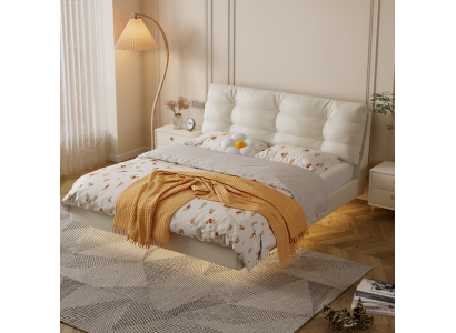 Slaapkamer houten frame meubels Wit tweepersoonsbed Leren bedden Stoffen bedden