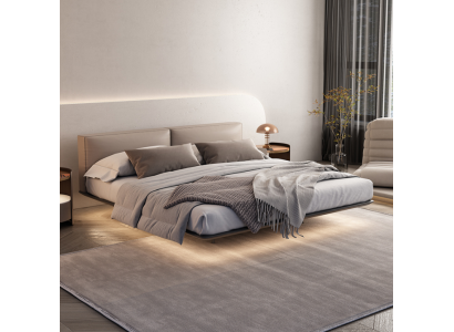 Lichtgrijze slaapkamer bed dubbele bedden Luxe bedden Houten frame