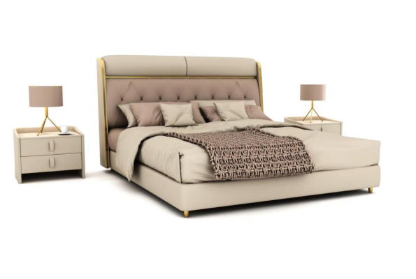 Stijlvolle beige slaapkamer bed dubbel bed textiel bedden LED bed