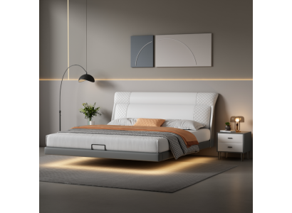 Witte slaapkamer bed Ontwerper leren bedden Stoffen bedden Tweepersoonsbedden