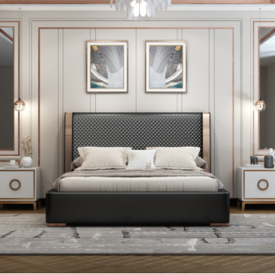 Slaapkamer bedden Grijze leren bed Moderne meubels Houten bedframe Bedden