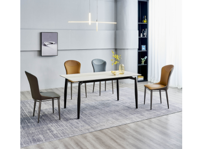 Eetkamerset Ontwerper Witte Eettafel 4x Leren Stoelen Groep van 5 delen